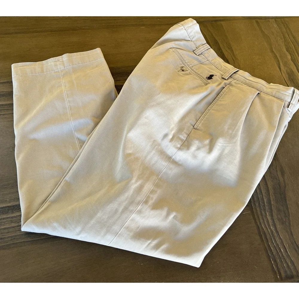 VTG Polo Ralph Lauren Ethan Pant Pleated Chino Khaki Cotton Men 35x30